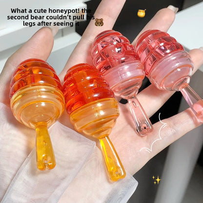 MAGIC CASA 2-Pcs Set Little Honey Pot Lip Oil Cute Lip Gloss Moisturizing Lip Line Hydrating Good Vibrations