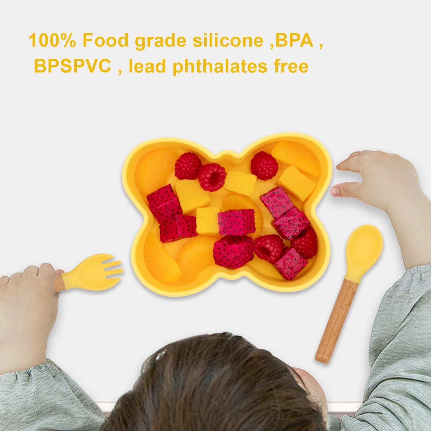 Baby Meal Plate, Baby Suction Cup Silicone Bowl, Children's Complementary Food Plate, Baby Meal Plate, Grid Plate Good Vibrations