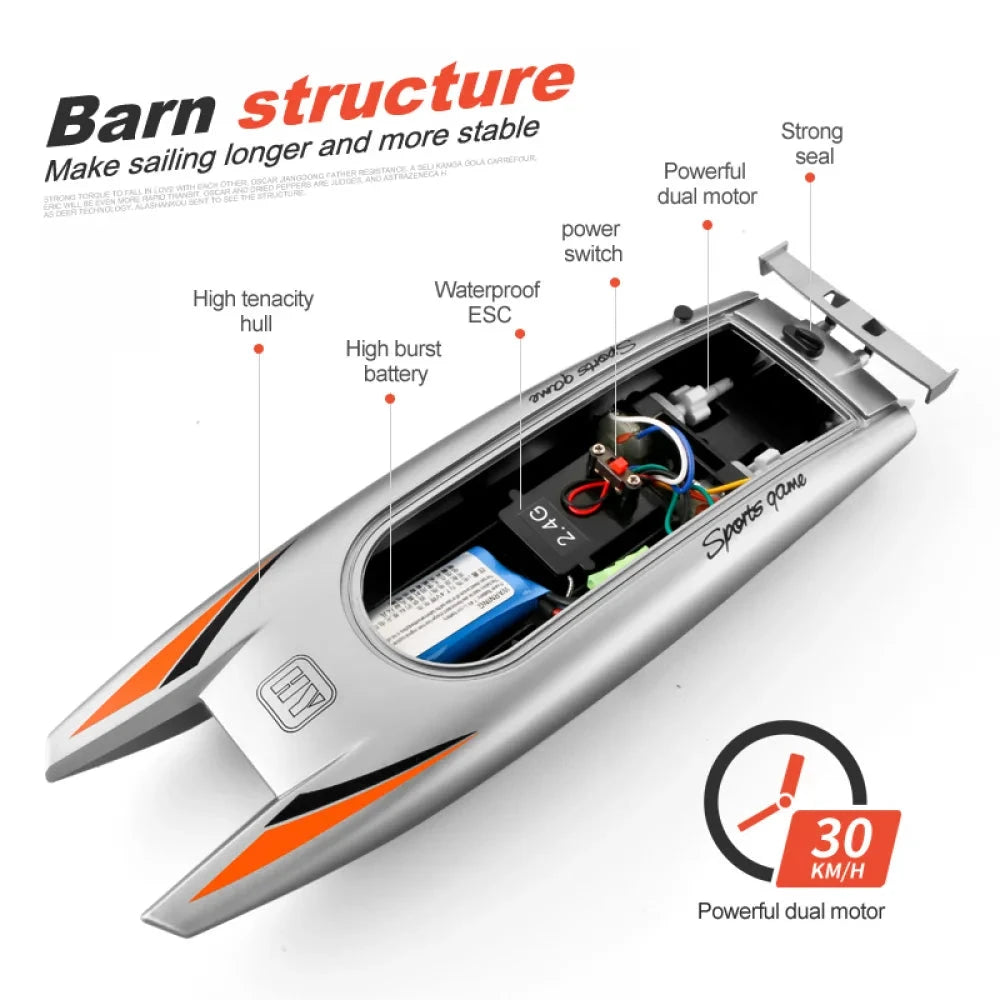 30Km/h Racing Boat 2.4G Radio controlled Rc Boat High Speed Speedboat 20Mins 2Ch Dual Motor Waterproof  Ship Boys Christmas gift Good Vibrations