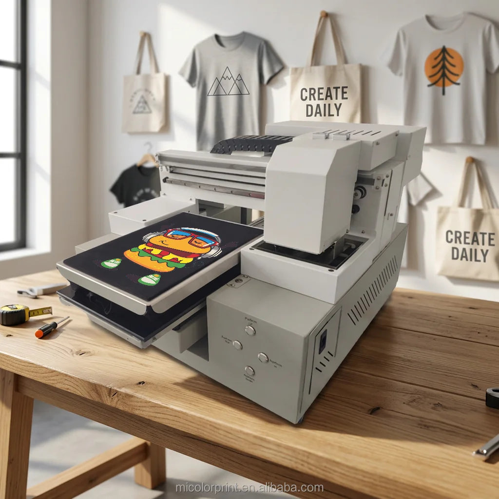 Micolorprint High Quality Inkjet Flatbed Printer with White Ink Circulation Automatic T-Shirt Printing Machine Good Vibrations