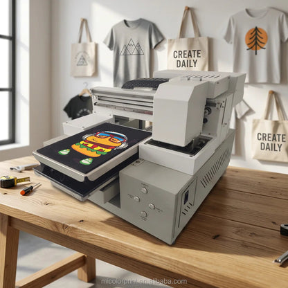 Micolorprint High Quality Inkjet Flatbed Printer with White Ink Circulation Automatic T-Shirt Printing Machine Good Vibrations