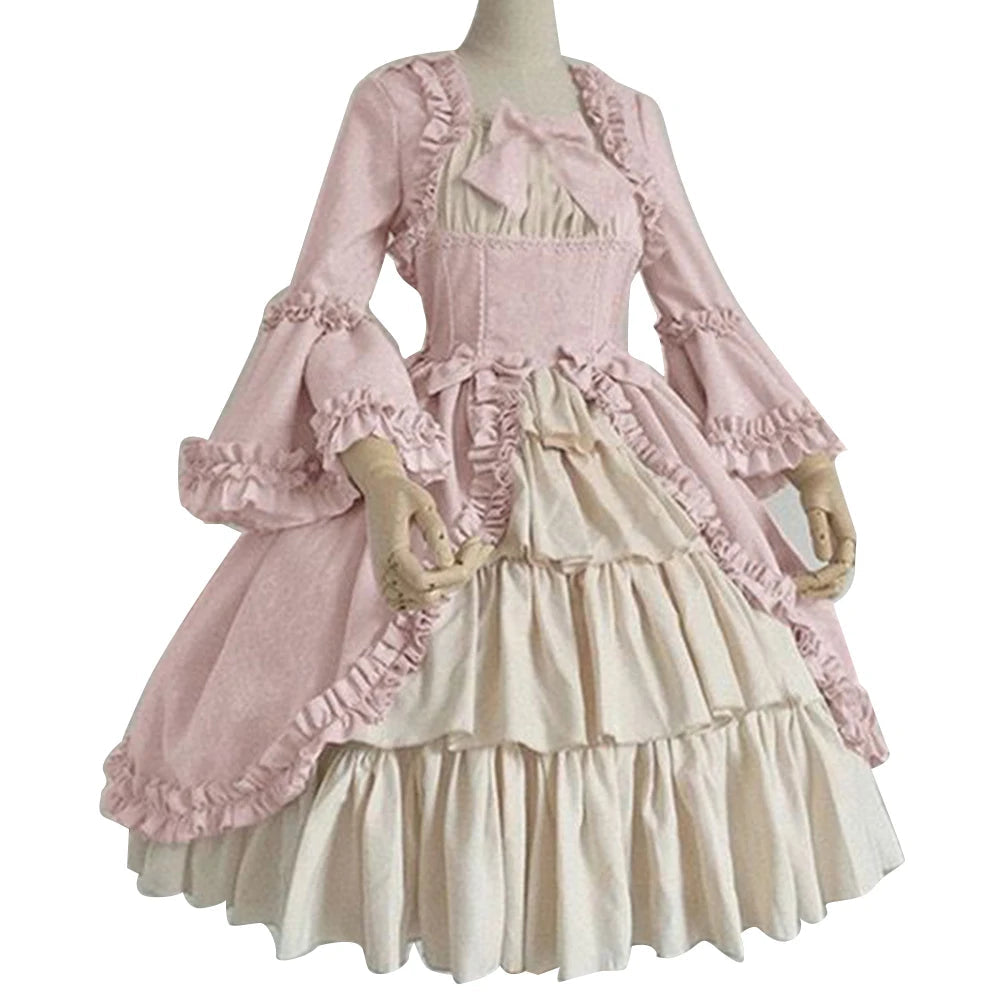 Medieval Dresses Gothiced Court Dress Royal Lady Ball Lolita Dress Square Neck Tight Waist Bowknot Women Dress Vestido Ropa Good Vibrations