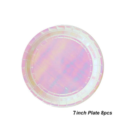 Rose Gold Disposable Tableware sets Paper Plates/cups/straws Iridescent Wedding Birthday Party Decor rainbow Dish Party Supplies Good Vibrations