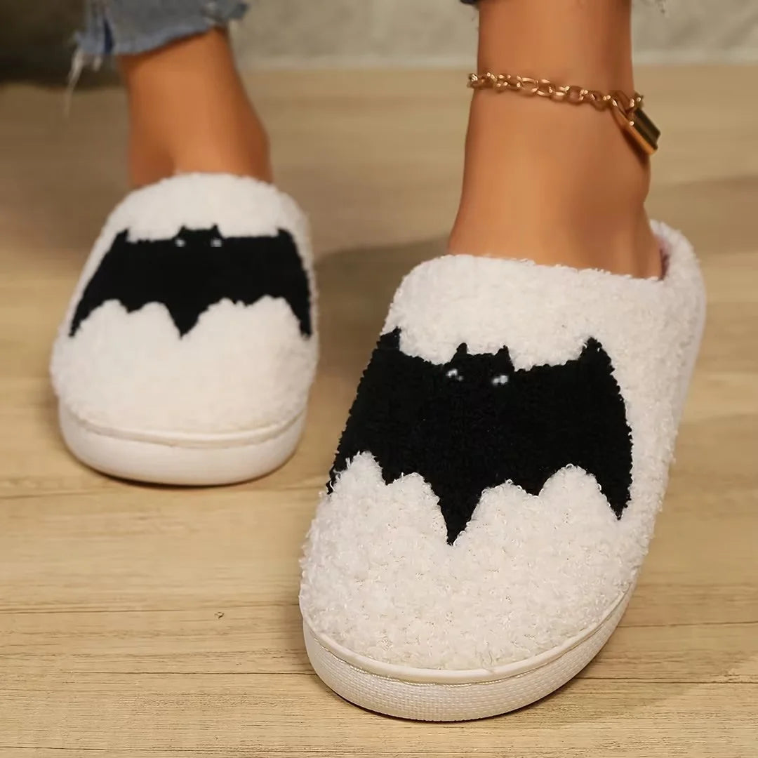 Halloween Theme Black Bat Home Cotton for Slippers for Men Women Autumn Winter Warm Wear-Resistant Non-Slip Floor Socks Fur Good Vibrations