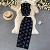 Summer Crop Top Vest Sexy Slit Diamond 2 Piece Two Piece Skirt Sets Women Outfits Good Vibrations