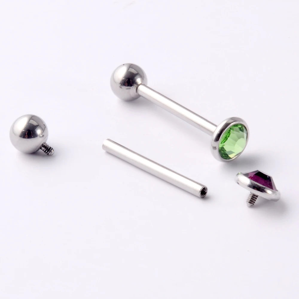 1PC Anti-Allergy Surgical Steel Tongue Rings Women Flat Zircon Piercing Tongue Barbells Piercing Body Jewelry 14g Good Vibrations