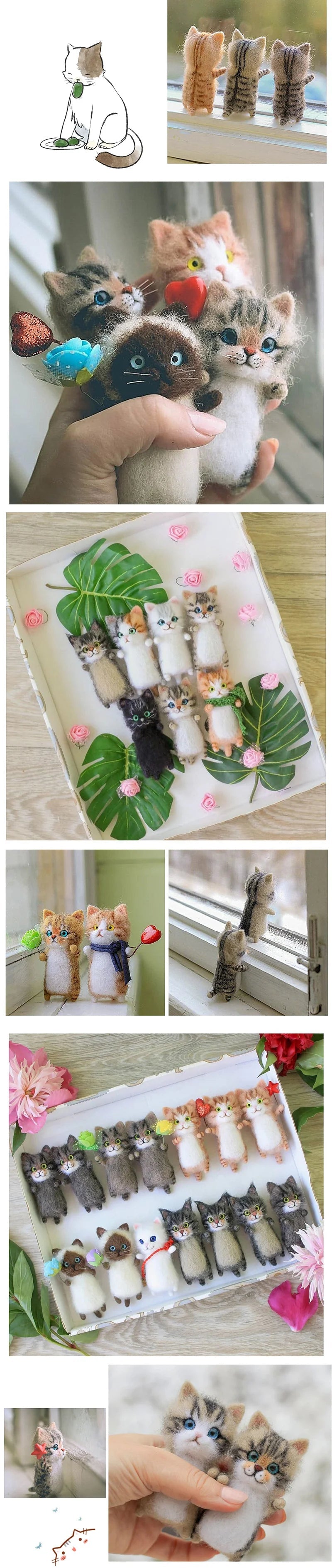 Cute and Interesting handmade toys DIY wool felt cat kits unfinished plush doll poking music toy gift Non-finished product Good Vibrations
