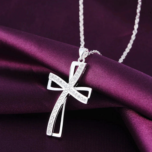 925 Sterling Silver Zircon Cross Pendant Necklaces For Women Charm Fashion Party Luxury Jewelry Accessories Jewellery Good Vibrations