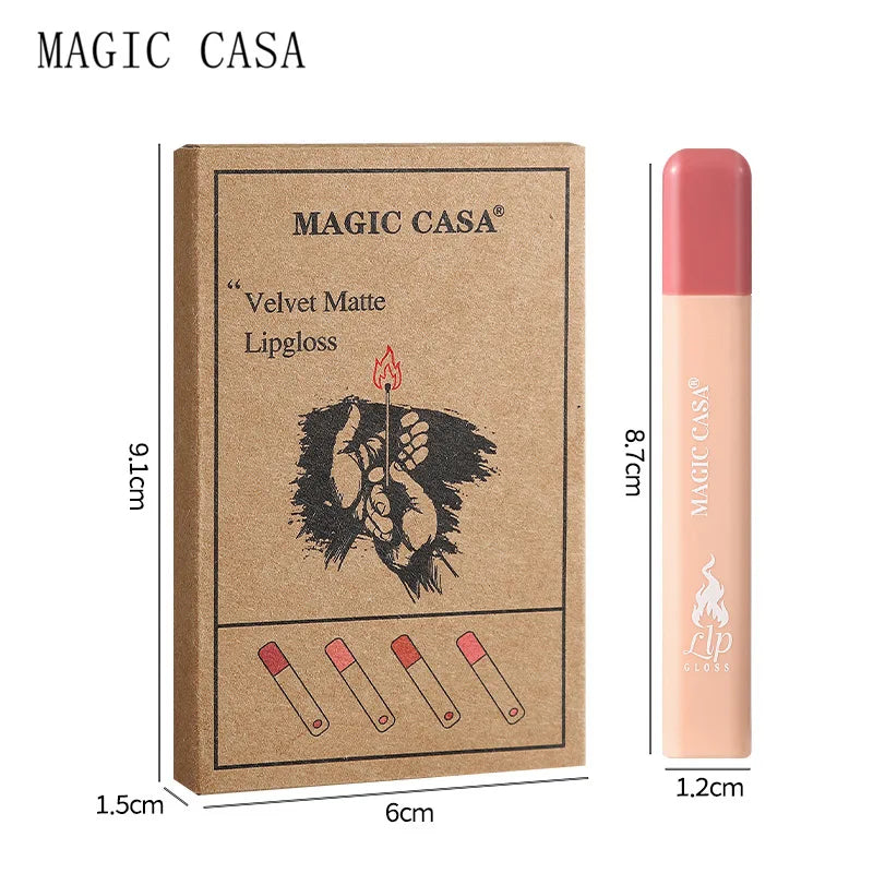 MAGIC CASA 4-Piece Matchstick Lip Gloss Gift Box Set Beauty Matte Lipstick Waterproof Non-Stick Cup Vegan Lip Glaze Good Vibrations