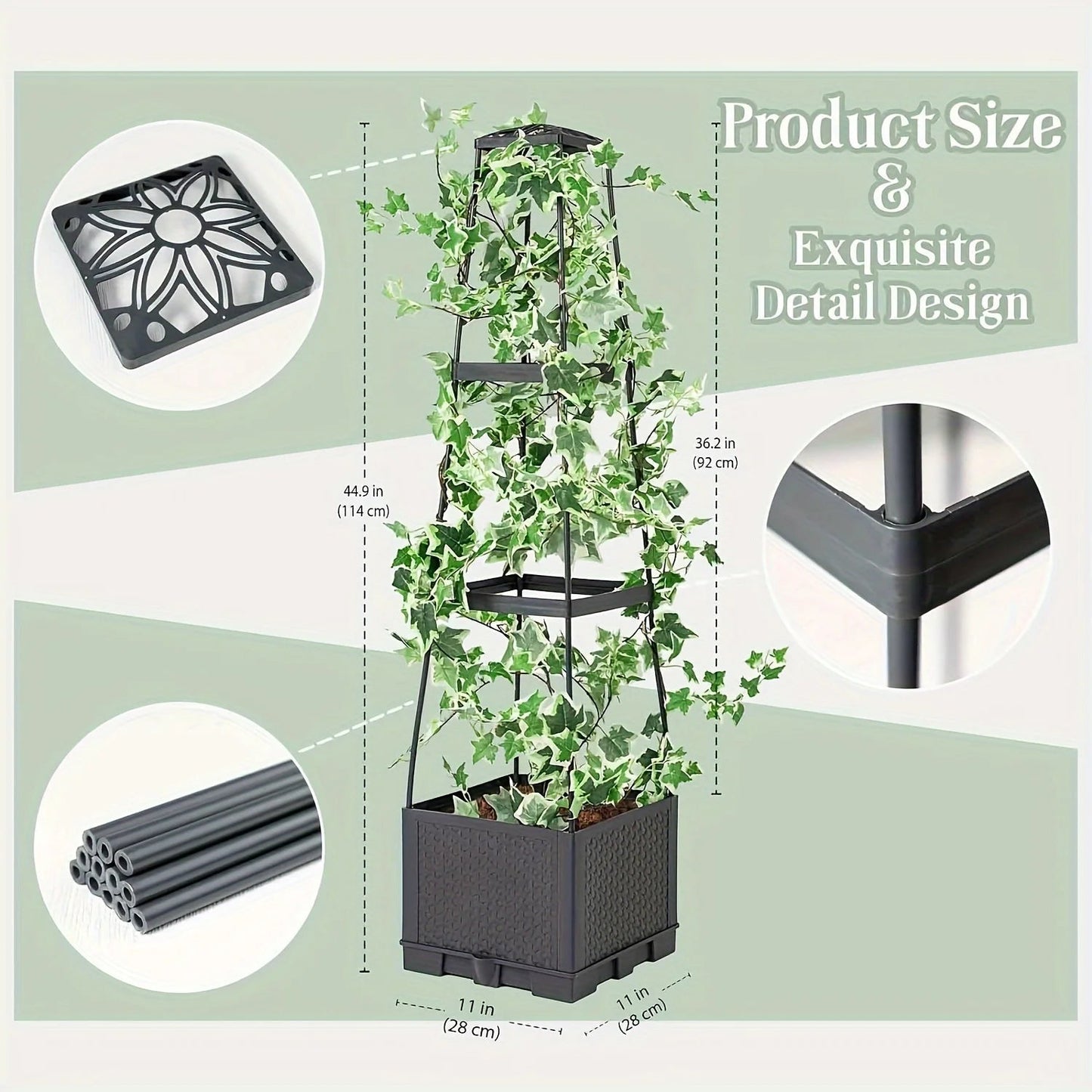 Raised Garden Bed Planter Box with Trellis, Tomato Planters for Climbing Plants Vegetable Vine Flowers Outdoor Patio Good Vibrations