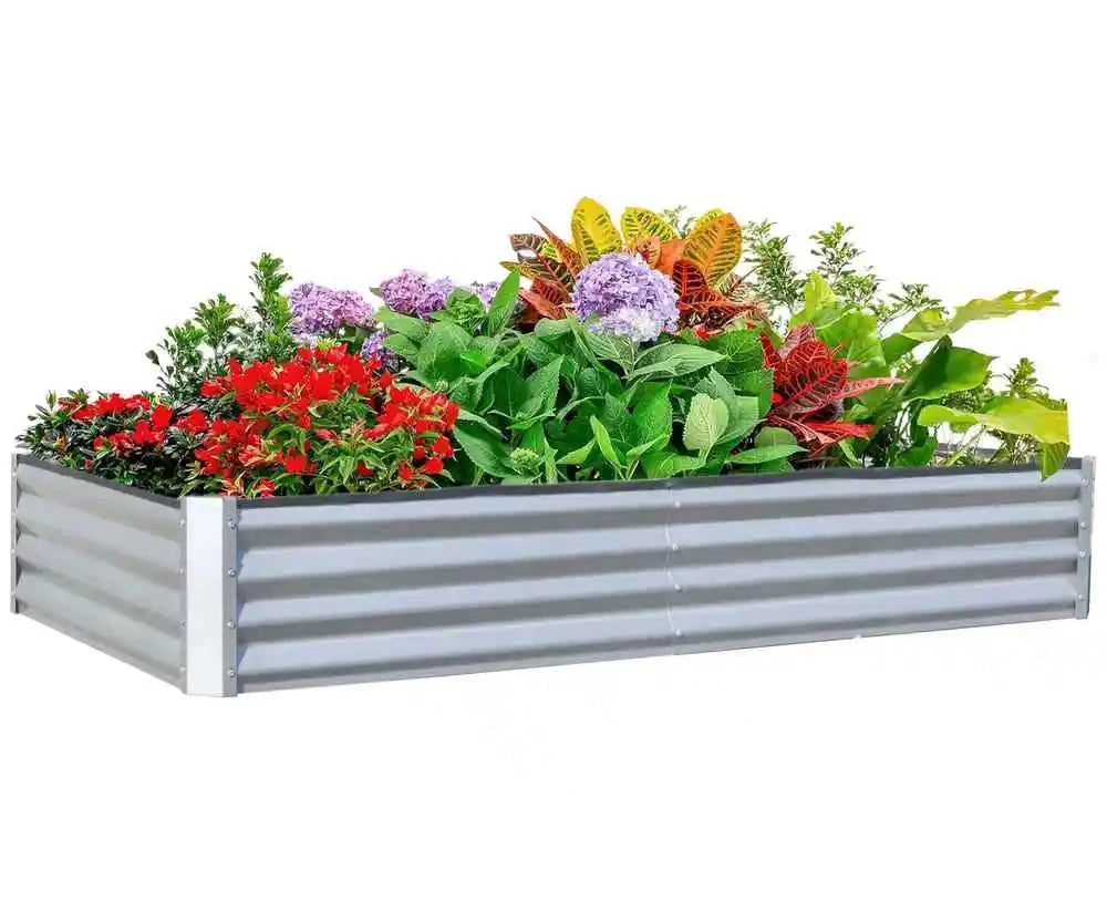 6x3x1ft Galvanized Raised Garden Bed, Outdoor Planter Garden Boxes Large Metal Planter Box for Gardening Flowers, Silvery Good Vibrations