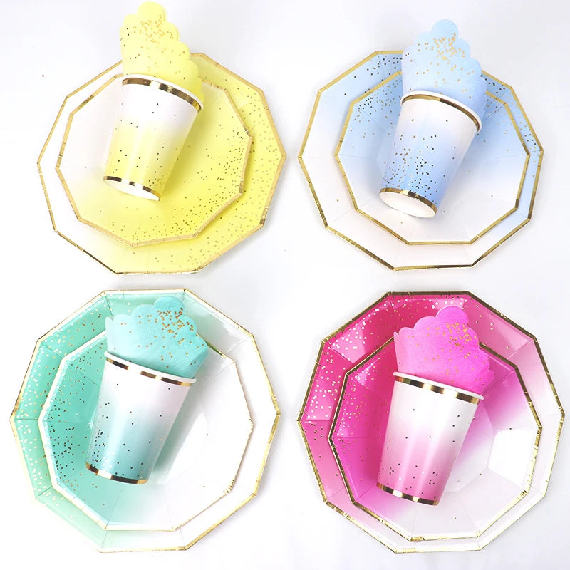 Pink Party Plates Rainbow Gold Dot Dinner Plates/cups/straws/Napkin Dishes Party Birthday Wedding Party Event Tableware Decorate Good Vibrations