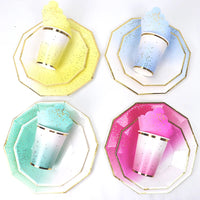 Pink Party Plates Rainbow Gold Dot Dinner Plates/cups/straws/Napkin Dishes Party Birthday Wedding Party Event Tableware Decorate Good Vibrations