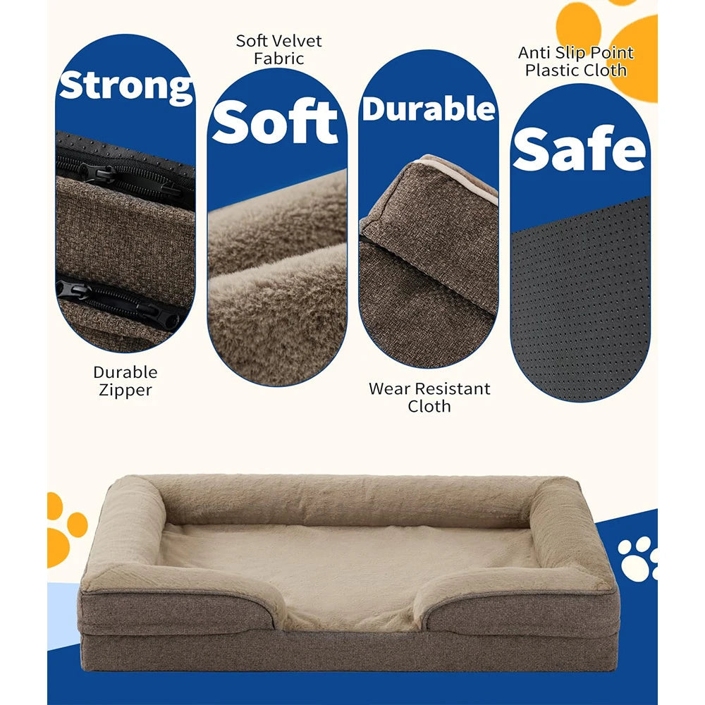Orthopedic Pet Cushions Bed Large Dog Washable Removable Cover with Egg-Crate Foam & Waterproof Lining for Cats Good Vibrations