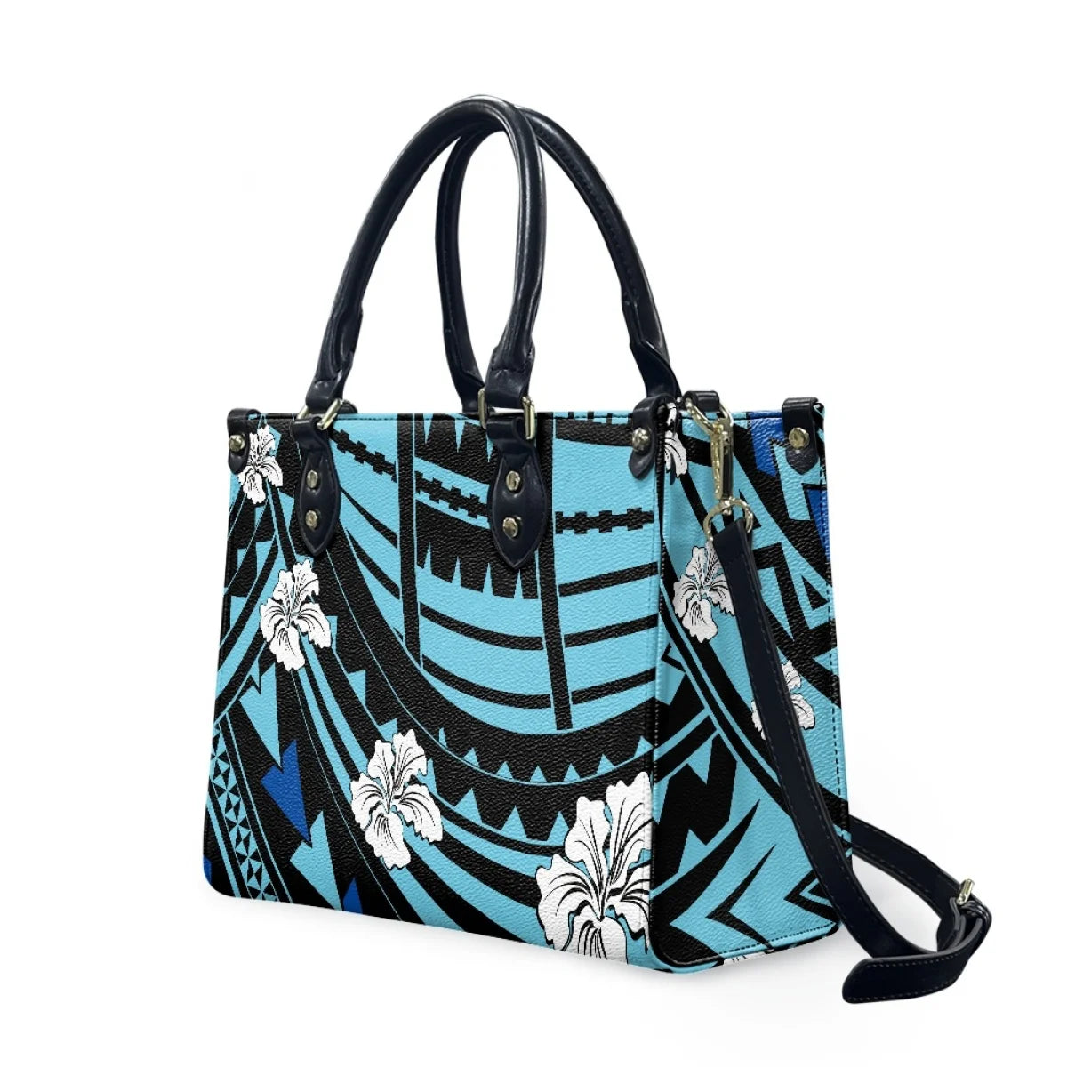 Customized Luxury Leather Women Handbag Hawaii Tribal Polynesian Tattoo Print Pu Leather Purse Shoulder Bag Lightweight Tote Bag Good Vibrations