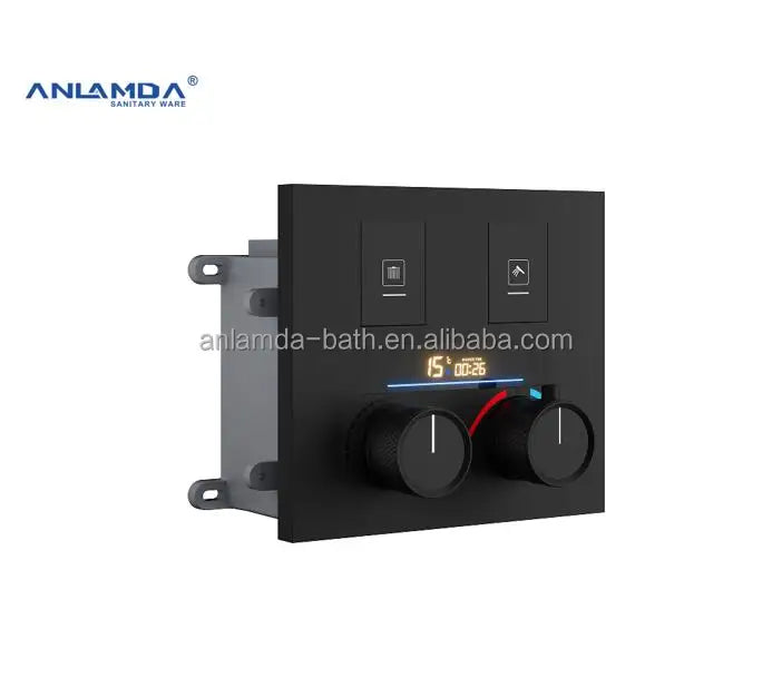 Luxury Black Brass 2 Function Button Touch Digital Shower System Bathroom Thermostatic Hot and Cold Concealed Shower Mixer Set Good Vibrations