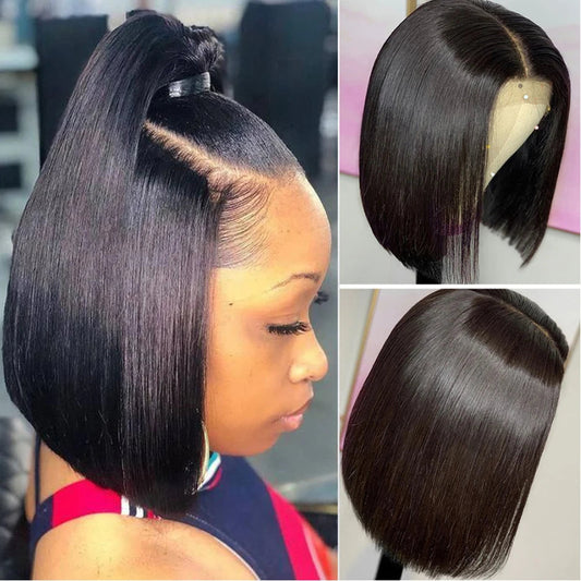 Glueless Wigs 13x4 Short Bob Wigs Bone Straight Lace Front Human Hair Wigs for Women Brazilian HD Transparent Lace Frontal Wigs Good Vibrations