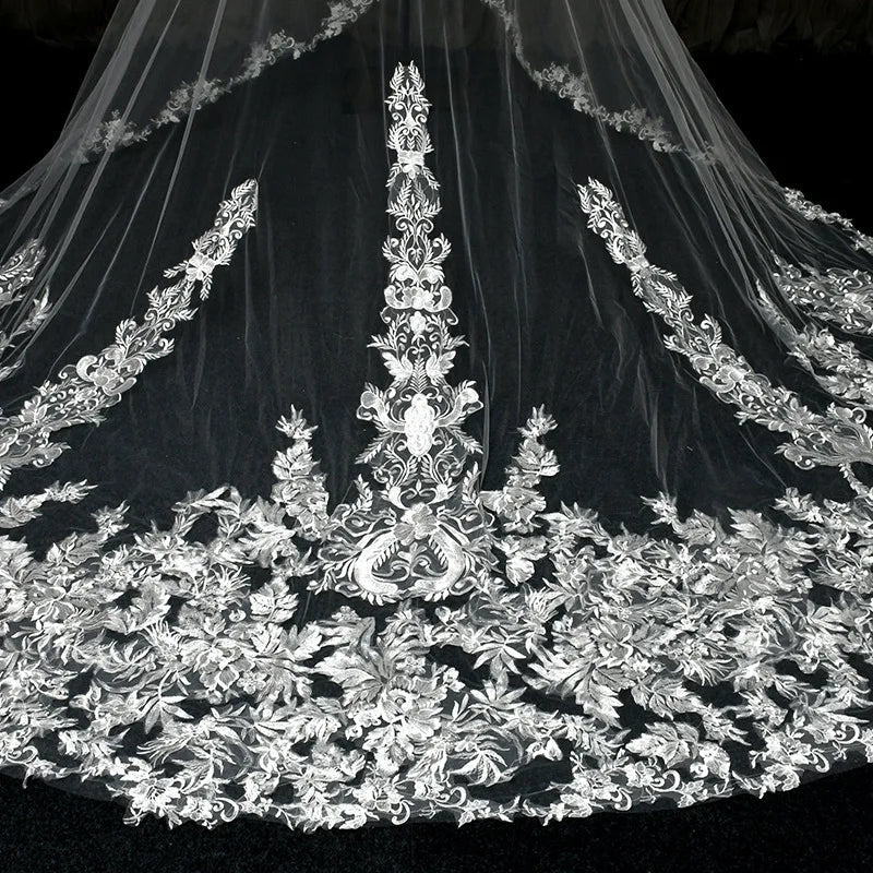 ROMANTIC Luxury Bridal Veils Cathedral Length Long White Ivory Lace Wedding Veils With Comb Good Vibrations