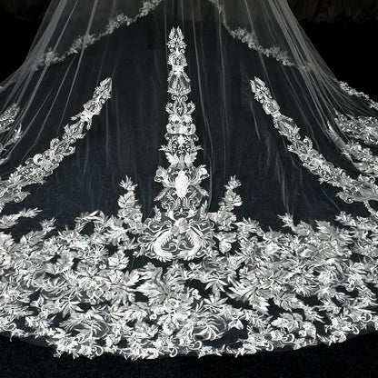 ROMANTIC Luxury Bridal Veils Cathedral Length Long White Ivory Lace Wedding Veils With Comb Good Vibrations