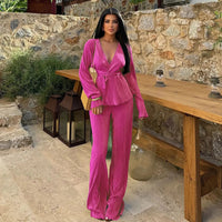 K10781 Factory Wholesale Women's Clothing V-neck Long Sleeve Cardigan Autumn and Winter Leisure Two-Piece Set Good Vibrations