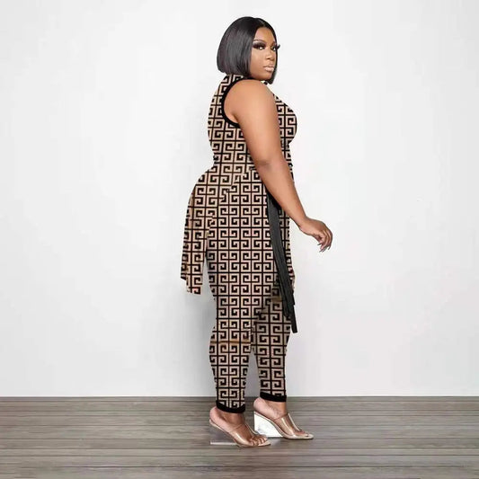 Two Piece Set African New Dashiki Fashion Sleeveless Suit Top and Pant Suits Party for Women Outfits 2022 Spring Summer Matching Good Vibrations