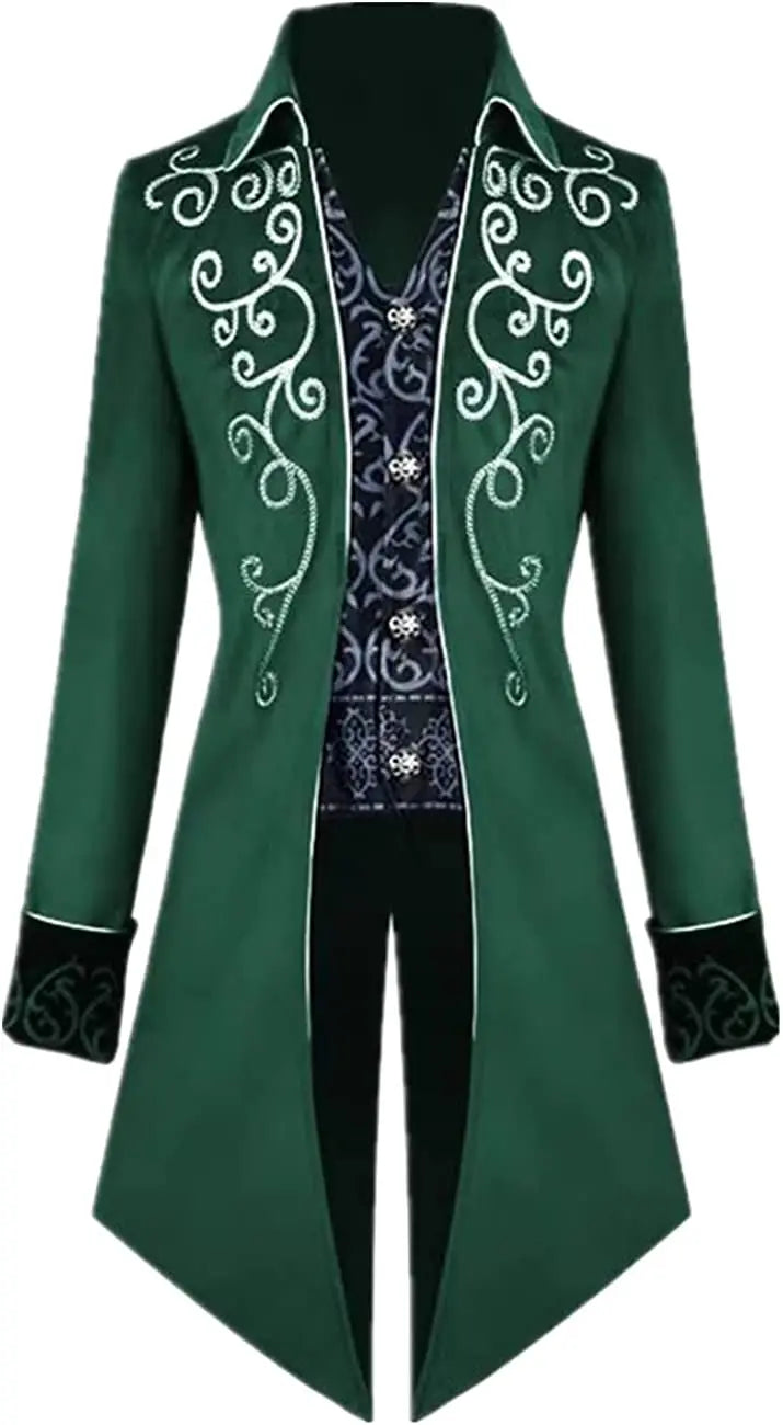 Medieval Men's Steampunk Vintage Tailcoat Jacket Gothic Victorian Frock Coat Uniform Halloween Costume Good Vibrations