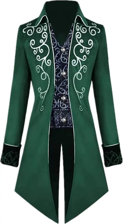 Medieval Men's Steampunk Vintage Tailcoat Jacket Gothic Victorian Frock Coat Uniform Halloween Costume Good Vibrations