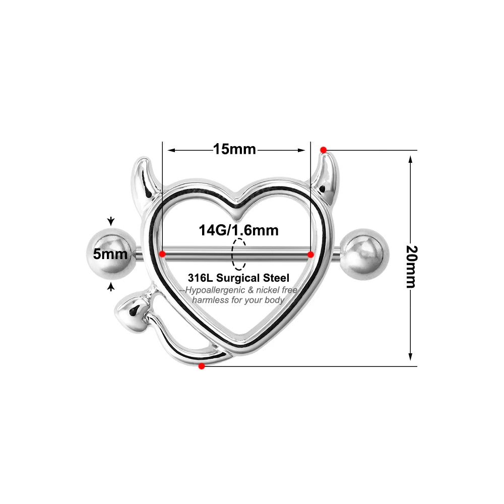 1 Pair 14G Stainless steel Breast Piercing Jewelry Heart Nipple Piercing Bar Nipple Rings Shield Cover Barbell Sexy Piercings Good Vibrations