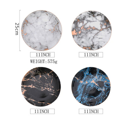 European Style Marble Plates Ceramic Dinner Set Gold Inlay Porcelain Dessert Plate Steak Salad Snack Cake Plates Tableware Good Vibrations