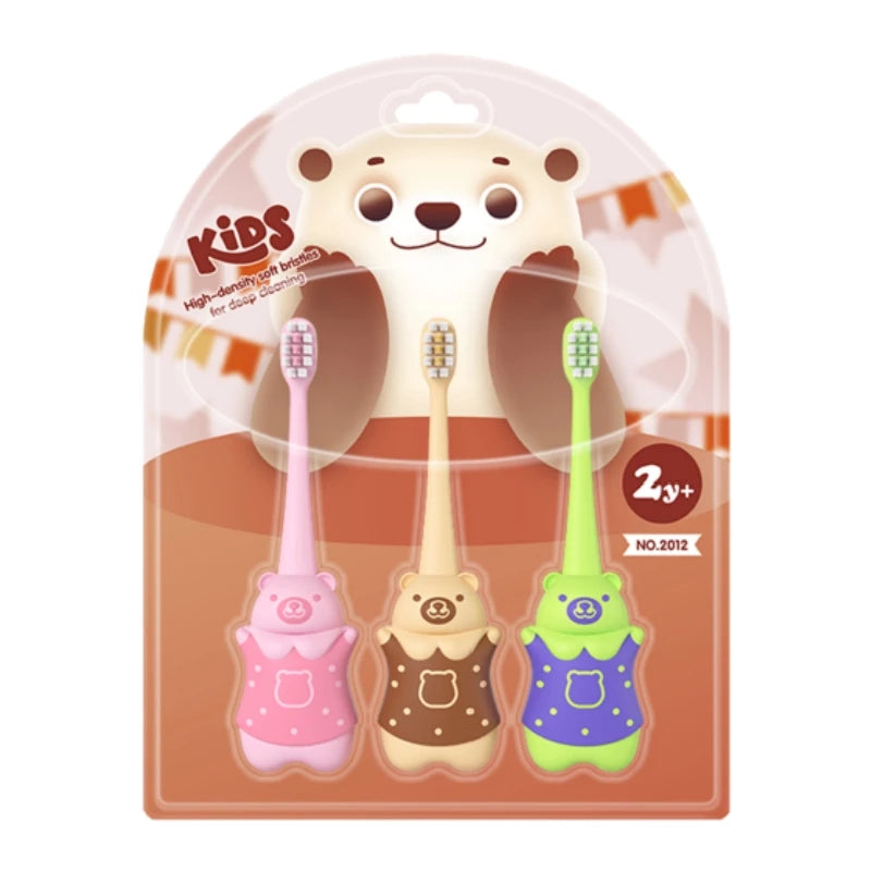 Wholesale Cartoon Bear Shape Kids Soft Toothbrush Colorful Small Head Portable Children Tooth Brush for Baby Use Good Vibrations