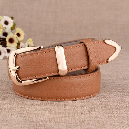 Fashion Women Leather Belts High Quality Gold Buckle Best Matching Dress Jeans Belts for Lady LB2146 Good Vibrations