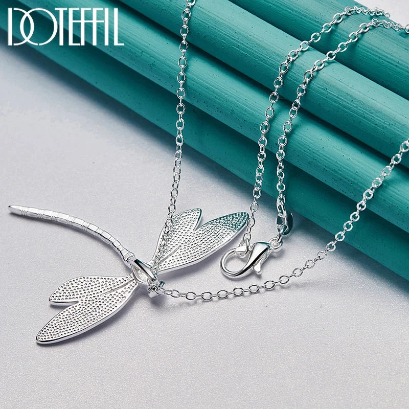 DOTEFFIL 925 Sterling Silver 40-75cm Chain Big Dragonfly Pendant Necklace For Women Wedding Engagement Party Fashion Jewelry Good Vibrations