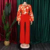 D386 Trendy Ladies Office 2 Piece Pants Set Women Outfits for Women Print Strap Top Wide Leg Pants Two Piece Set Women Clothing Good Vibrations