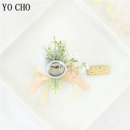 Wedding Groom Boutonniere Bride Bridesmaid Women Hand Wrist Flower Silk Rose Boutonniere Buttonhole for Marriage Party Flower Good Vibrations
