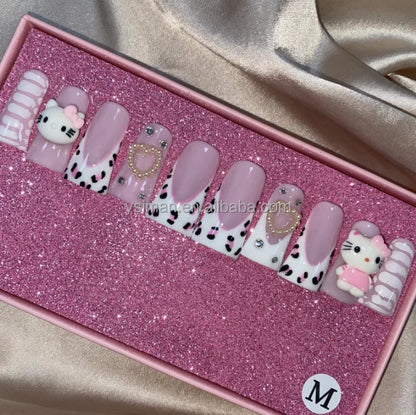 High Quality Multiply Designs 3D Handmade Customize Salon Press on Nails Acrylic Materials Set Good Vibrations