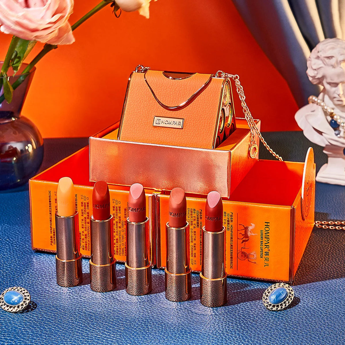 Luxury Pet Leather Bag Lipstick Set Non-Stick Cup Non-Fading Lip Balm Gift Box Lip Stick Full Set Wholesale Good Vibrations