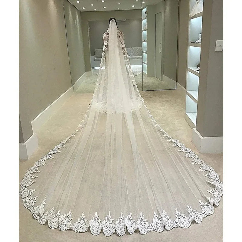 LUOXIN Hot Sell Latest Long Tulle Wedding Bridal Veil Lace Wedding Veil Good Vibrations