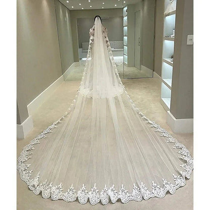 LUOXIN Hot Sell Latest Long Tulle Wedding Bridal Veil Lace Wedding Veil Good Vibrations