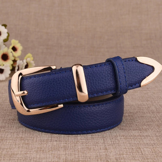 Fashion Women Leather Belts High Quality Gold Buckle Best Matching Dress Jeans Belts for Lady LB2146 Good Vibrations