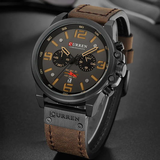 CURREN Mens Watches Top Luxury Brand Waterproof Sport Wrist Watch Chronograph Quartz Military Genuine Leather Relogio Masculino Good Vibrations