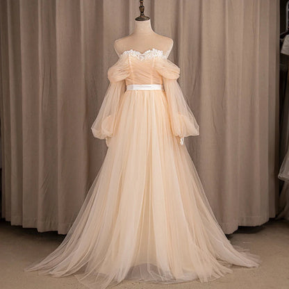 1620# Super Fairy Simple Tulle Wedding Dress Princess Style Vintage Real Photo Factory Price Strapless Off Shoulder wedding gown Good Vibrations