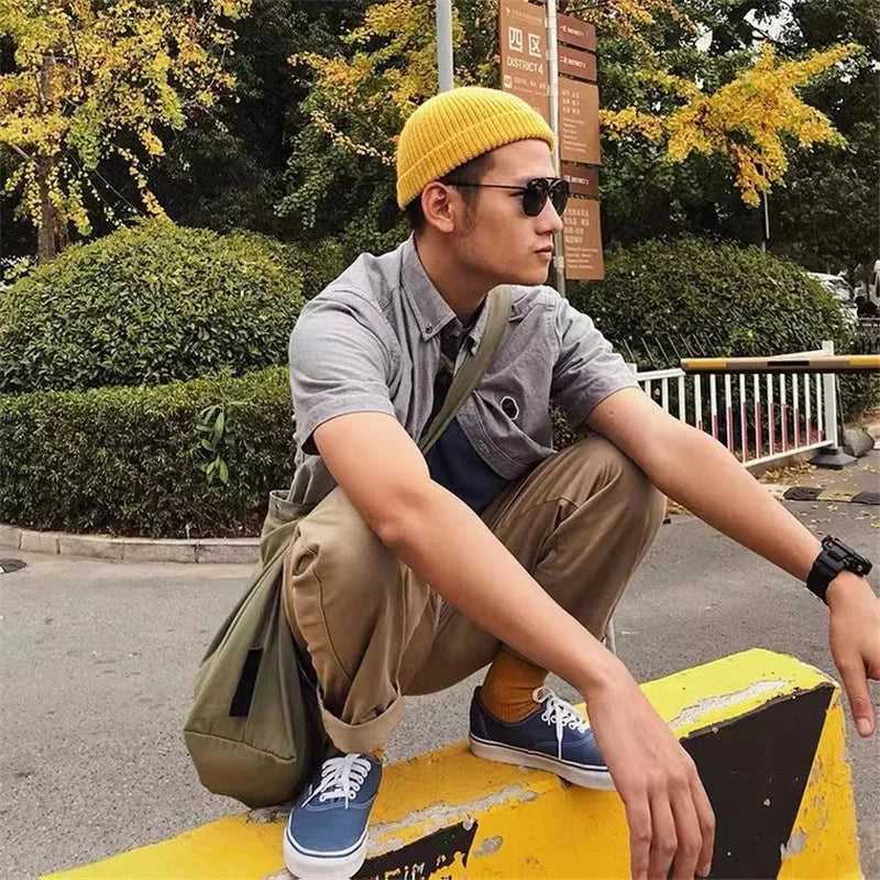 Hip Hop Beanie Knitted Hat Men Skullcap Women Winter Warm Brimless Unisex Baggy Melon Cap Cuff Docker Fisherman Beanies Hats Good Vibrations