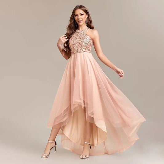 TW00128 Gowns for Women Evening Dresses Splice Multi Layer Mesh Sleeveless Halter Irregular Sequin Ball Gown Party Prom Dresses Good Vibrations