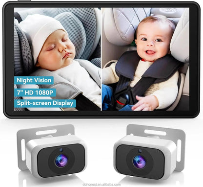 Dual Baby Car Camera with 7" IPS Display - HD 1080P, Night Vision, Split Screen, USB Powered Good Vibrations