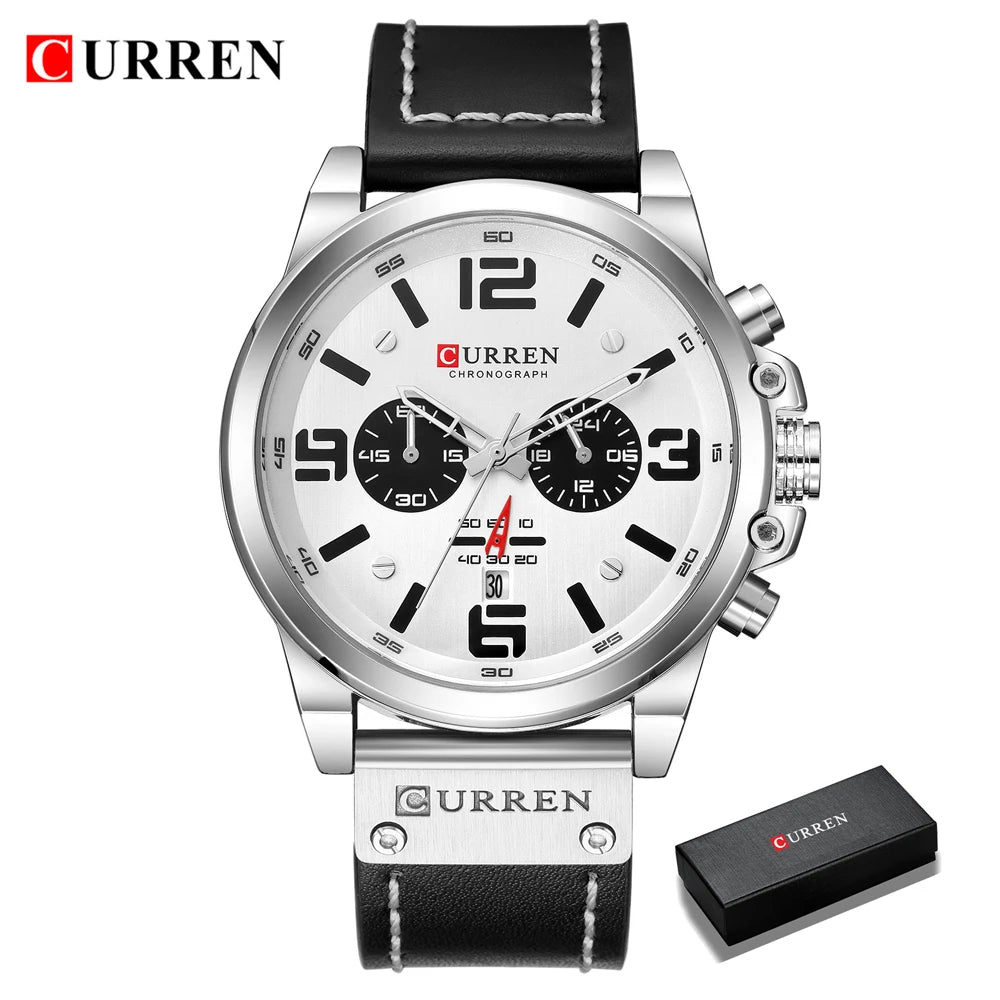 CURREN Mens Watches Top Luxury Brand Waterproof Sport Wrist Watch Chronograph Quartz Military Genuine Leather Relogio Masculino Good Vibrations