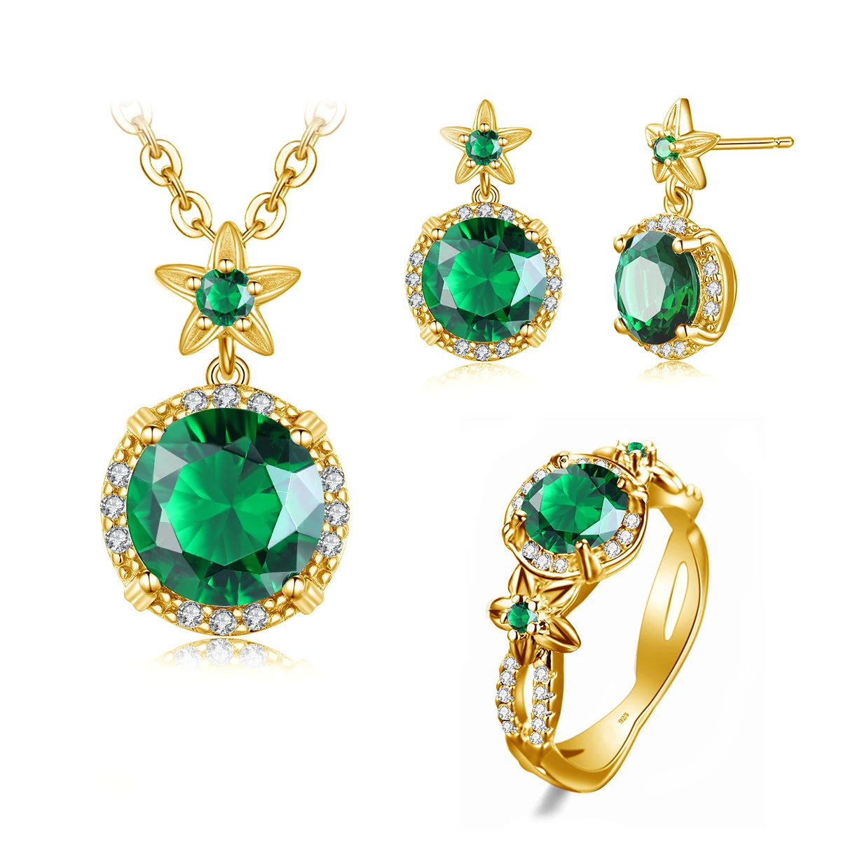 Szjinao Boho Flower Engrave Ring Earrings Pendant Garnet Diamond Silver 925 Gold Plated Dubai Jewelry Sets Jewellery Good Vibrations