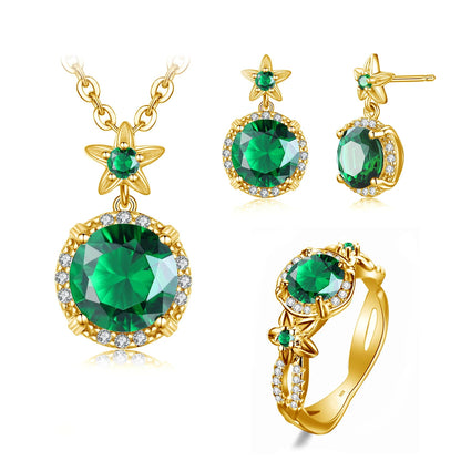 Szjinao Boho Flower Engrave Ring Earrings Pendant Garnet Diamond Silver 925 Gold Plated Dubai Jewelry Sets Jewellery Good Vibrations