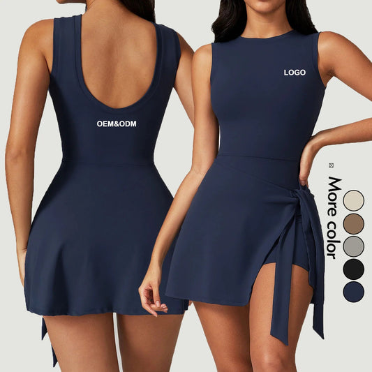 Beautiful Back Yoga Tennis Skirt Slimming Straps Chest Pads Breathable Leisure Fitness Short Yoga Dress for Summer Sports 1 Set Good Vibrations