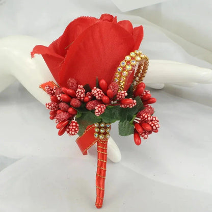 Meldel Wedding Corsages and Boutonnieres Artificial Roses Silk Groom Boutonniere Flower Groomsman Buttonhole Mariage Accessories Good Vibrations