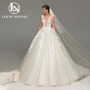 LOUIS NOVIAS  Wedding Dress For Women Elegant Backless Beaded Flowers Embroidery Sleeveless Wedding Gown Vestidos De Novia Good Vibrations
